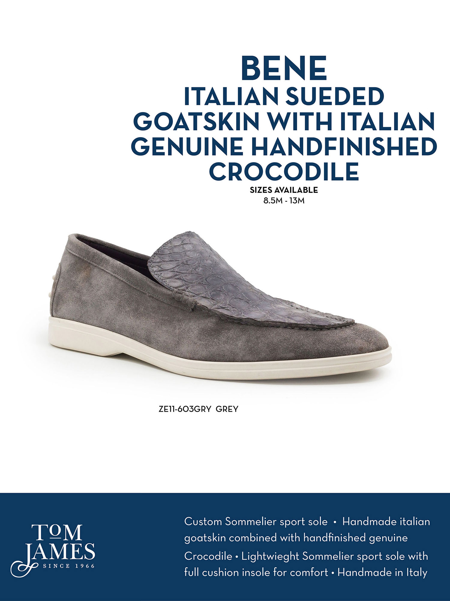BENE SUEDED ITALIAN GOATSKIN & CROCODILE LOAFER GREY - Zelli