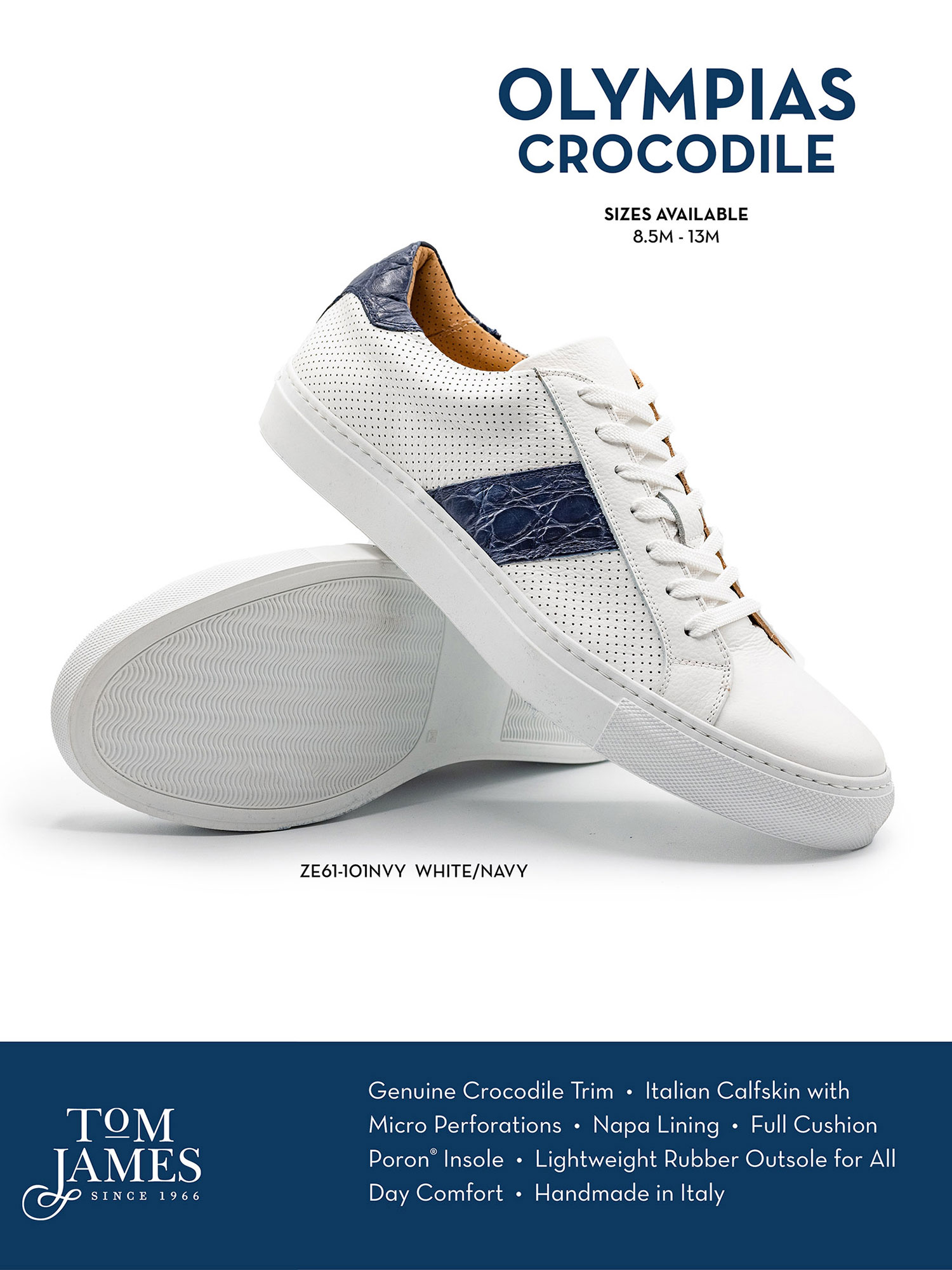 NAVY OLYMPIAS ITALIAN CALFSKIN AND CROCODILE STRIPE - Zelli