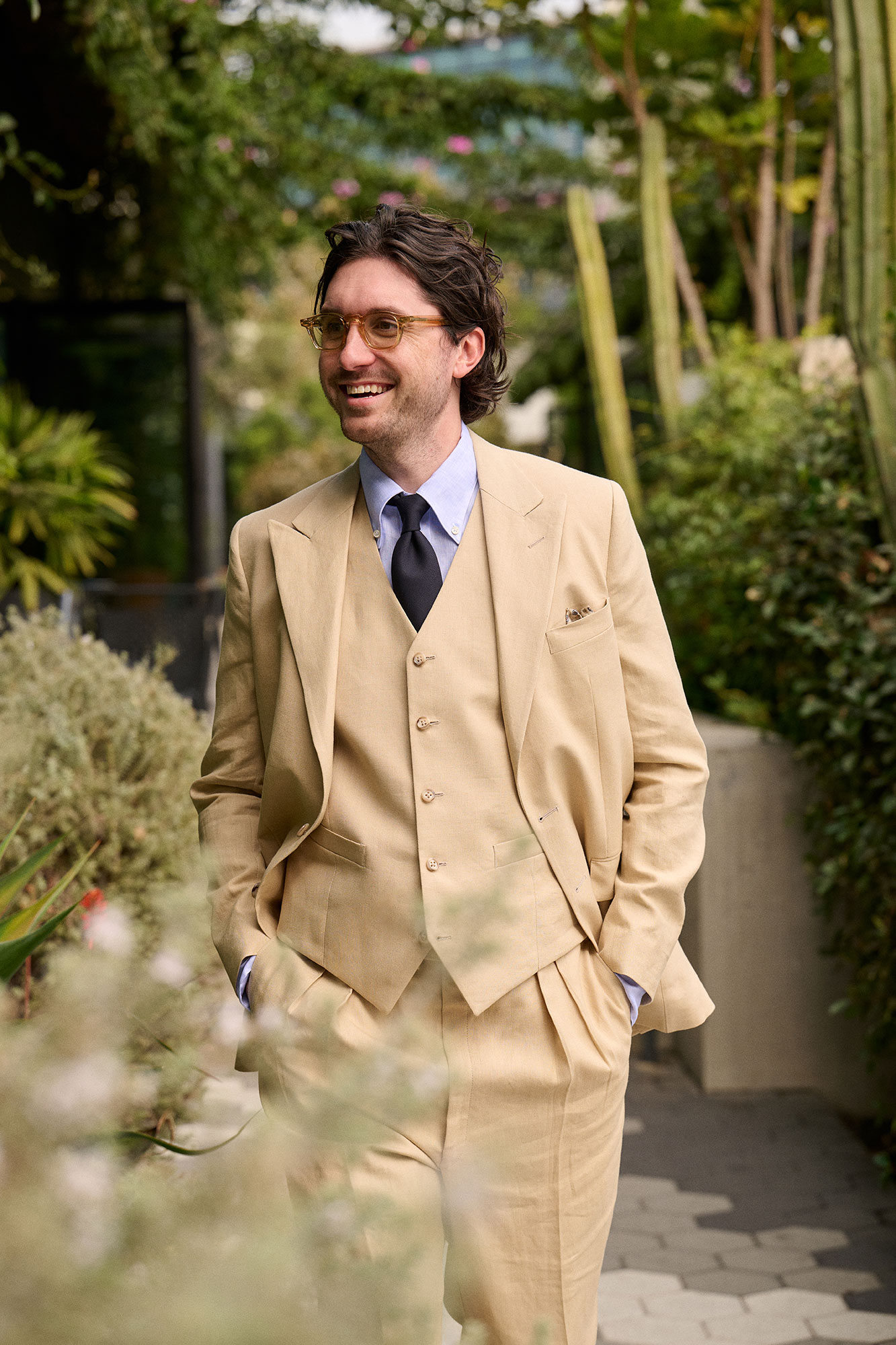Tan Crushed Linen Suit