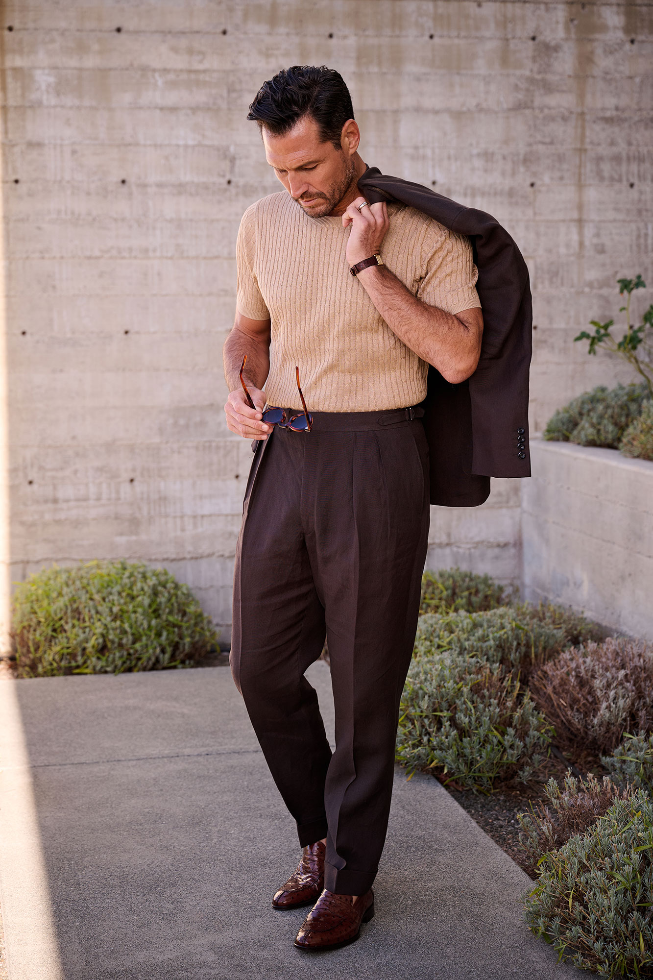 Camel Cable Knit Tee