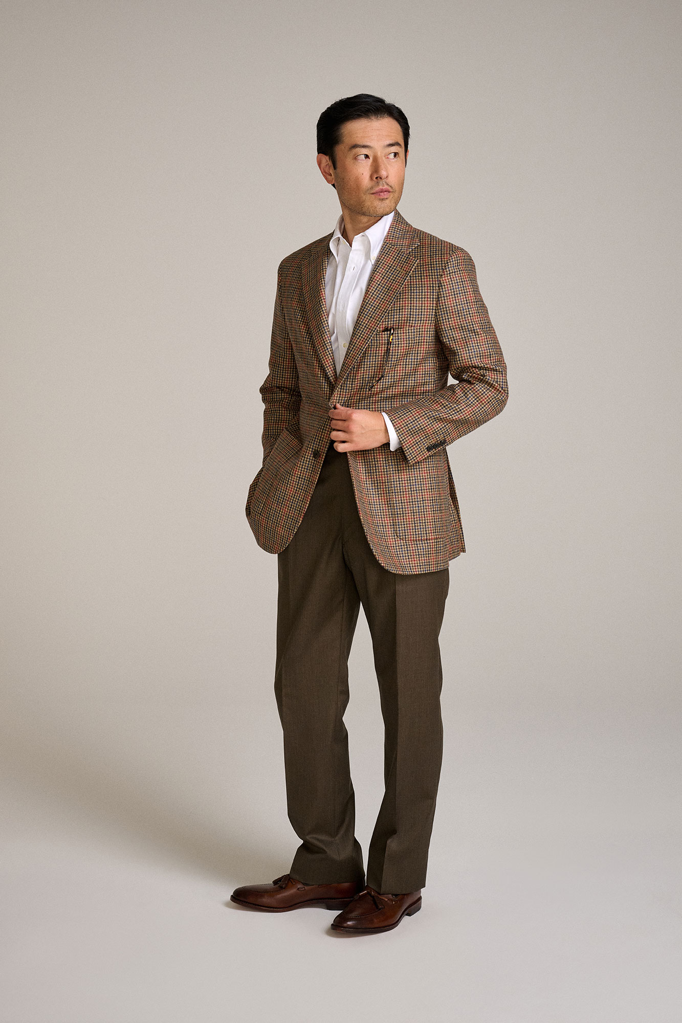 100% Wool Tan Guncheck Sportscoat