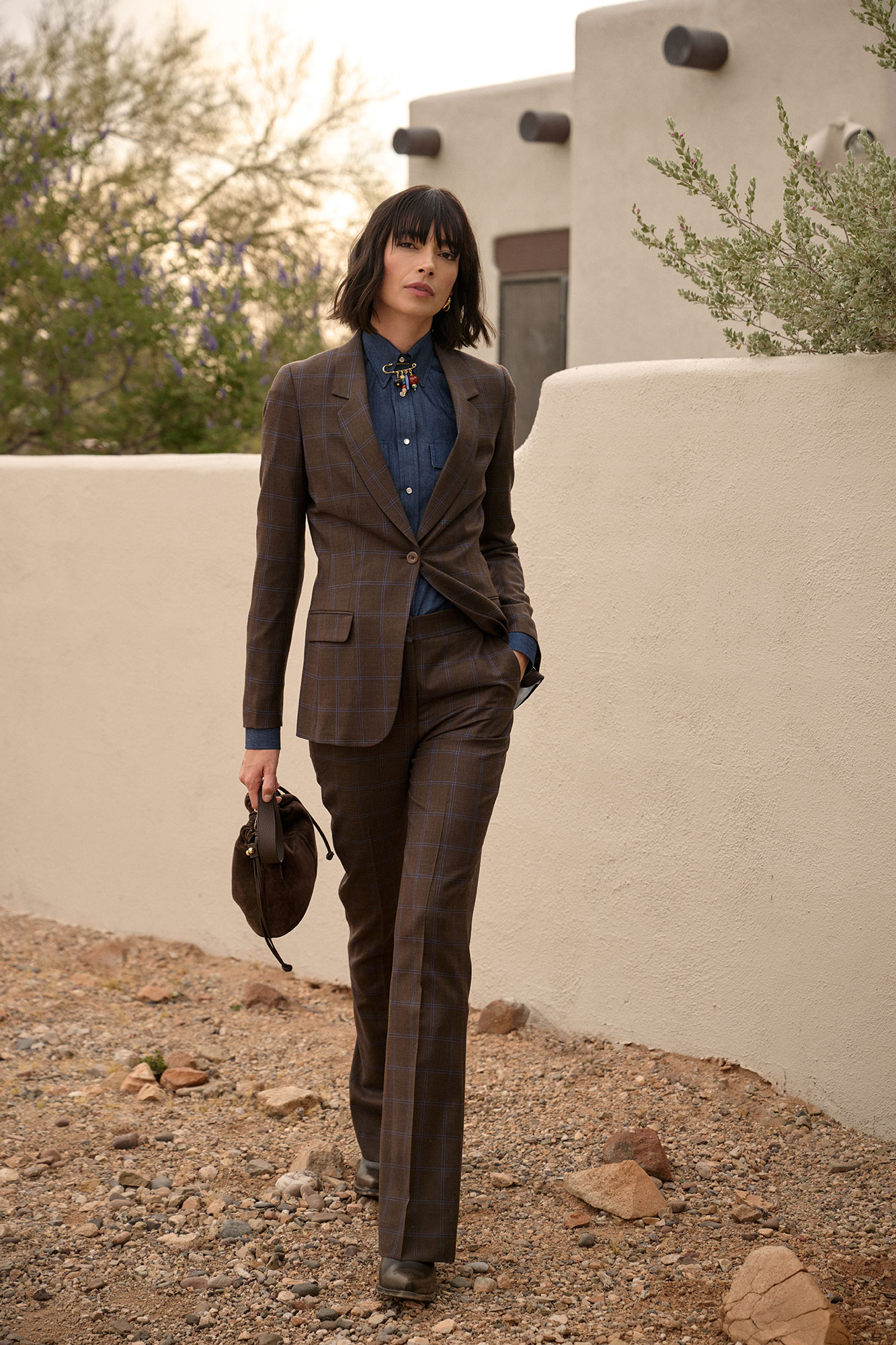 Brown & Blue Windowpane Suit