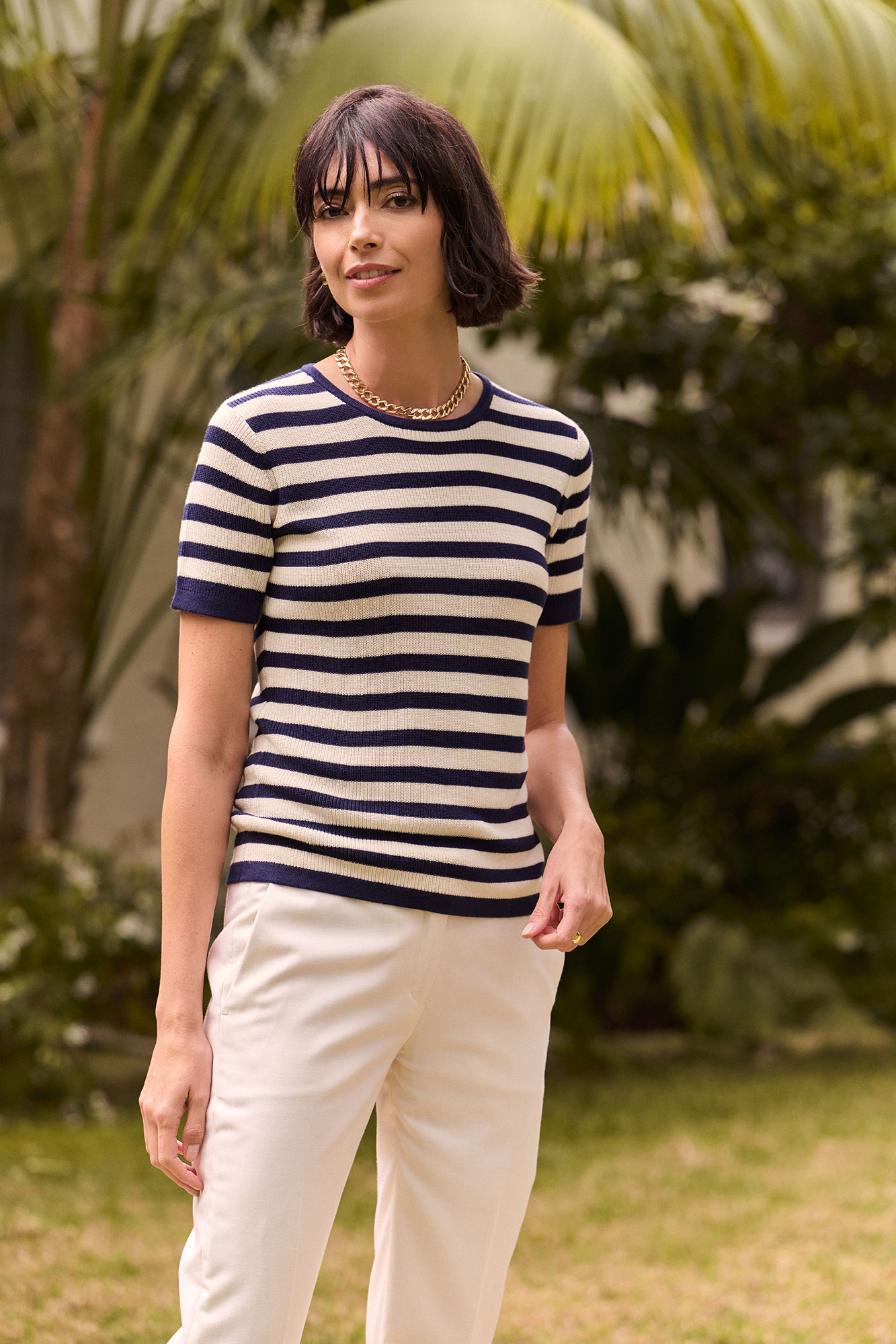 Navy Striped Knit Tee