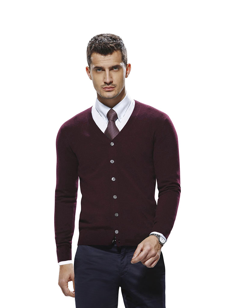 Custom Sweaters & Knits                                                                                                                                                                                                                                   , Men's High V 7 Button Cardigan Long Sleeve