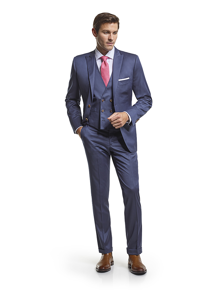 Men's Modern Custom Suit Gallery                                                                                                                                                                                                                          , Super 130's French Blue Plain - Platinum Made-To-Measure 3-Piece Suit