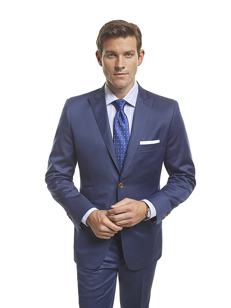 Men's Modern Custom Suit Gallery                                                                                                                                                                                                                          , Super 130's French Blue Plain - Platinum Made-To-Measure Suit