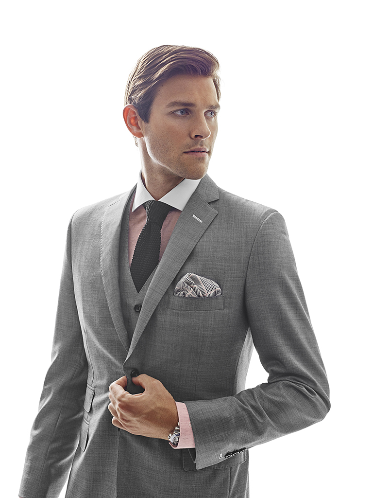 Men's Modern Custom Suit Gallery                                                                                                                                                                                                                          , Super 140's Gray Sharkskin - H&S Mille Miglia - Made-To-Measure 3-Piece Suit