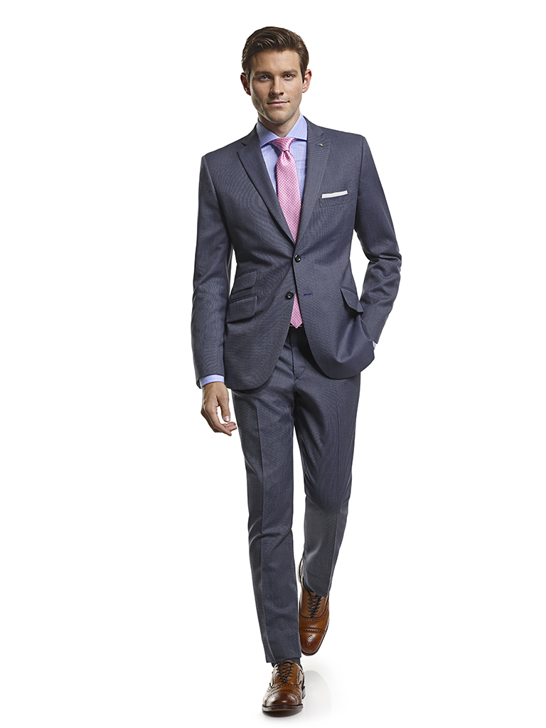 Men's Modern Custom Suit Gallery                                                                                                                                                                                                                          , Super 100's Smoke Blue Tic Weave - Custom Suit