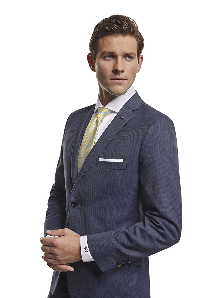 Men's Modern Custom Suit Gallery                                                                                                                                                                                                                          , Super 100's Smoke Blue Tic Weave - Custom Made Suit