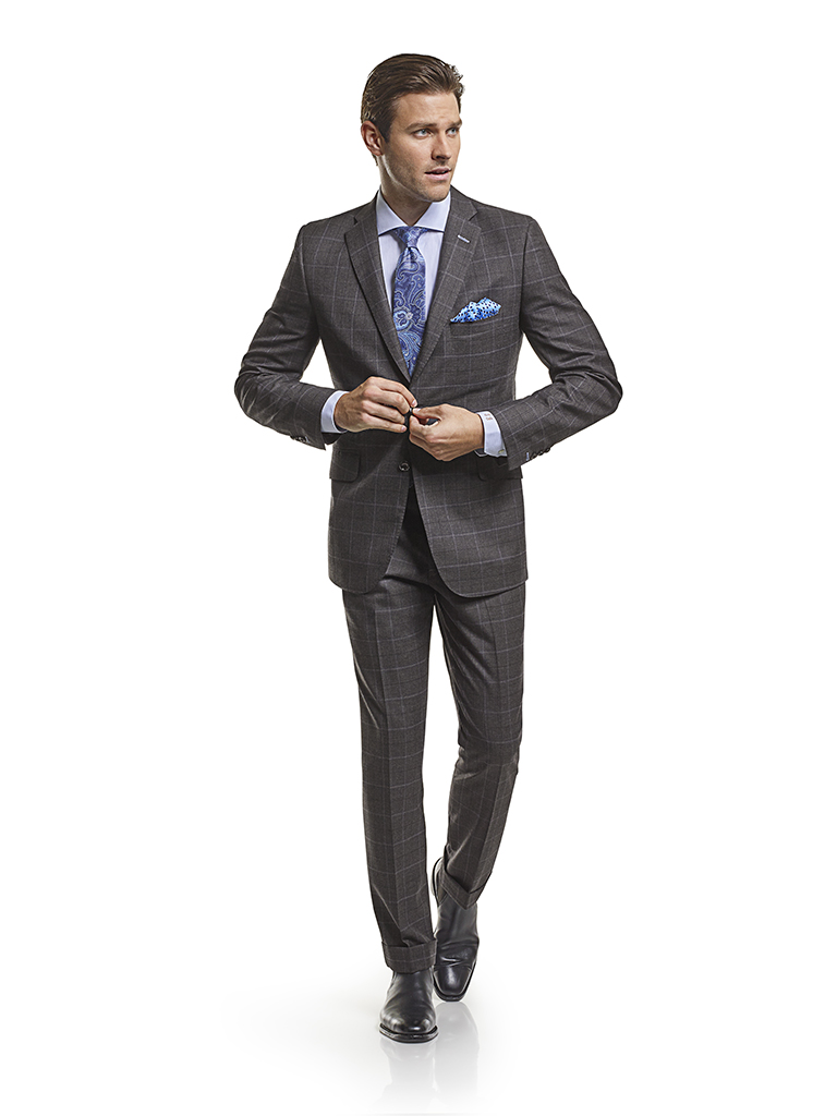 Men's Modern Custom Suit Gallery                                                                                                                                                                                                                          , Super 120's Charcoal Windowpane - Custom Suit
