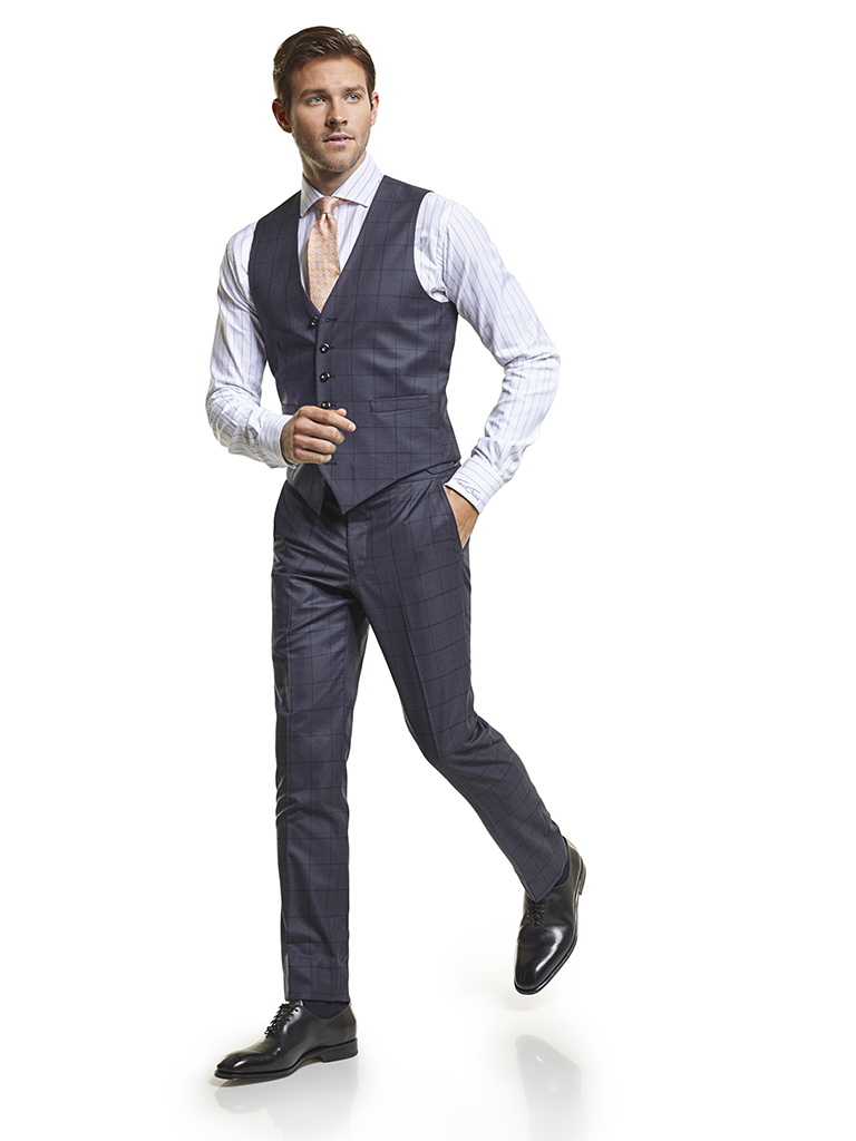 Men's Modern Custom Suit Gallery                                                                                                                                                                                                                          , Super 140's Navy Windowpane - Custom Vest & Trousers