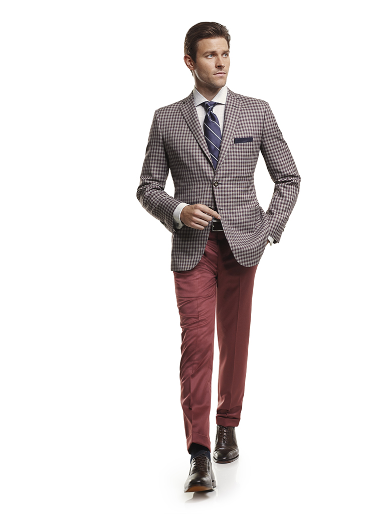 Men's Modern Custom Suit Gallery                                                                                                                                                                                                                          , Super 120's Maroon Windowpane Check - Custom Sport Coat  & Custom Trousers
