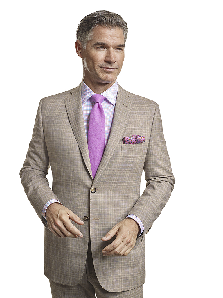 Men's Tradition Custom Suit Gallery                                                                                                                                                                                                                       , Super 120's Light Tan Plaid - Made-To-Measure Suits