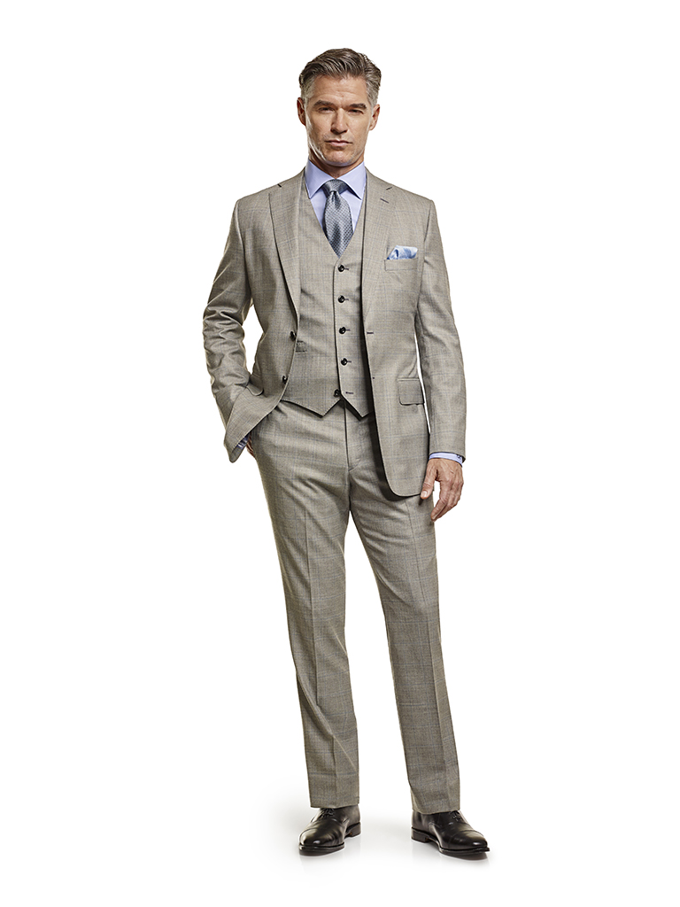 Men's Tradition Custom Suit Gallery                                                                                                                                                                                                                       , Super 140's Gray Windowpane - Custom Men's 3-Piece Suit