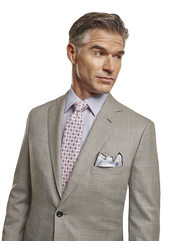 Men's Tradition Custom Suit Gallery                                                                                                                                                                                                                       , Super 140's Gray Windowpane - Made-To-Measure Suit