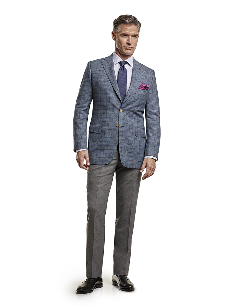 Men's Tradition Custom Suit Gallery                                                                                                                                                                                                                       , Super 100's Blue Mix Plaid - Custom Men's Sport Coat & Custom Trousers