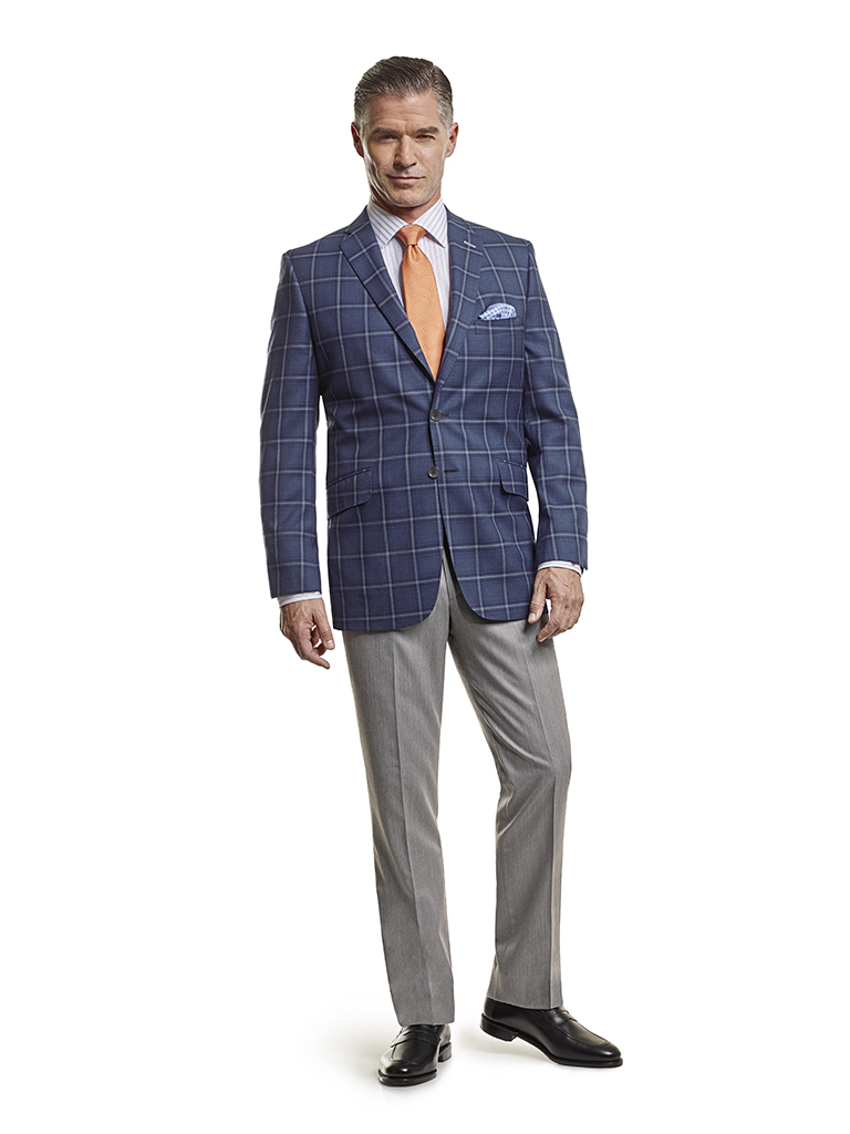 Men's Tradition Custom Suit Gallery                                                                                                                                                                                                                       , Super 100's Blue Plaid - Custom Men's Sport Coat & Custom Trousers