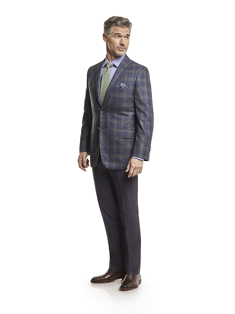 Men's Tradition Custom Suit Gallery                                                                                                                                                                                                                       , Super 140's Char Blue Plaid - Custom Men's Suit - Made-To-Measure Sports Coat