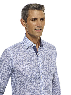 CUSTOM SHIRTS                                                                                                                                                                                                                                             , Tom James Custom Blue Floral Print Shirt