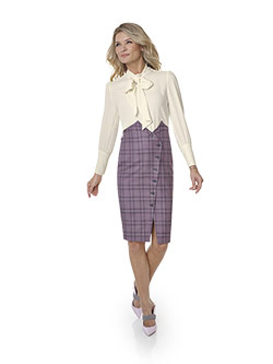 Women's Custom Clothing                                                                                                                                                                                                                                   , Super 120's Wool - Elderberry Windowpane Ladies Skirt