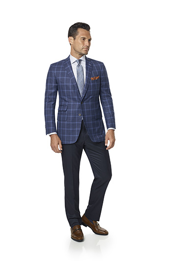 Men's Custom Clothing                                                                                                                                                                                                                                     , Slate Blue Windowpane Sport Coat - Super 120's Wool