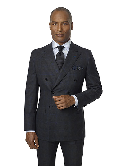 Custom Charcoal & Blue Plaid Suit - Super 140's Wool