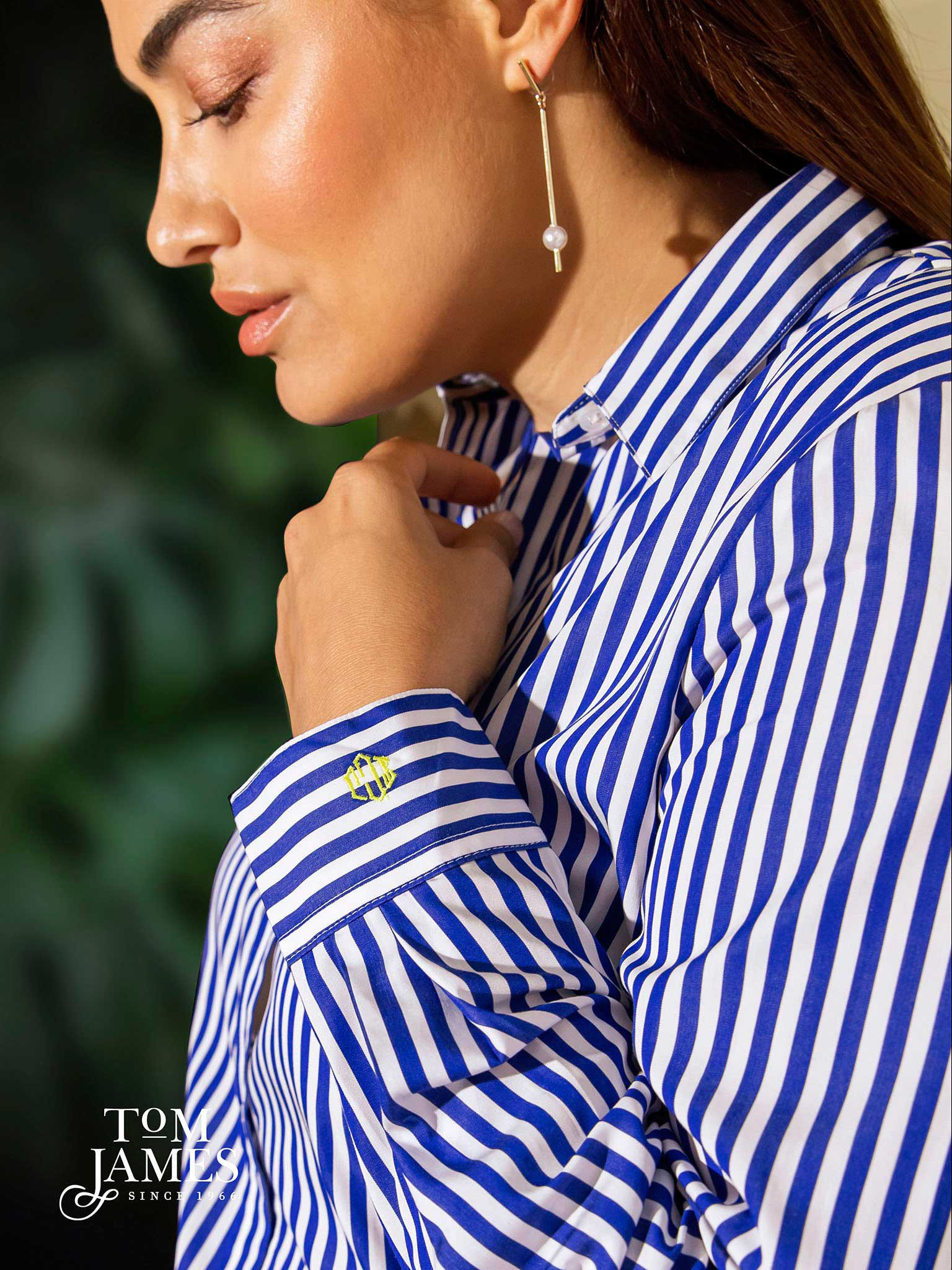 Women's Blue Striped Longsleeve Button-up