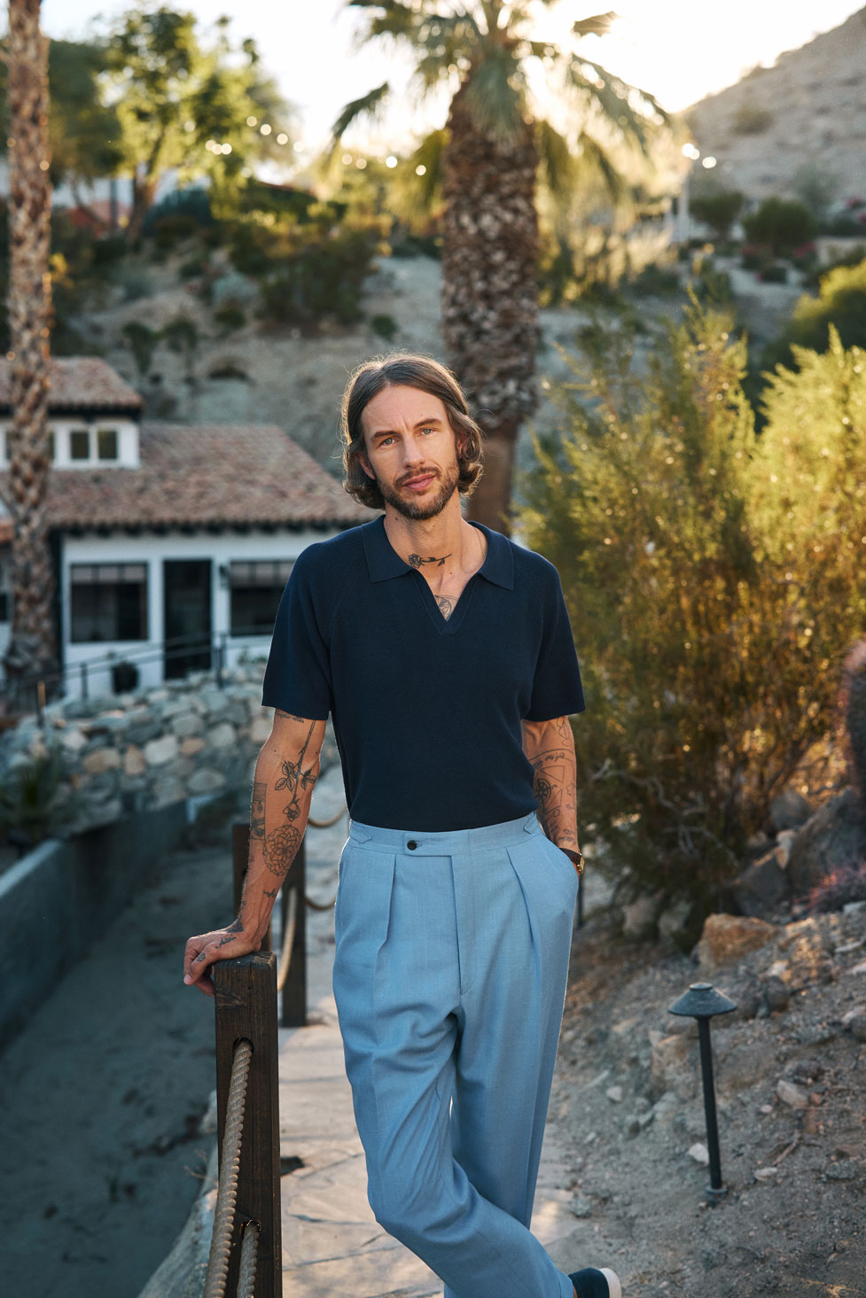 Light Blue Wool/Silk/Linen Trouser