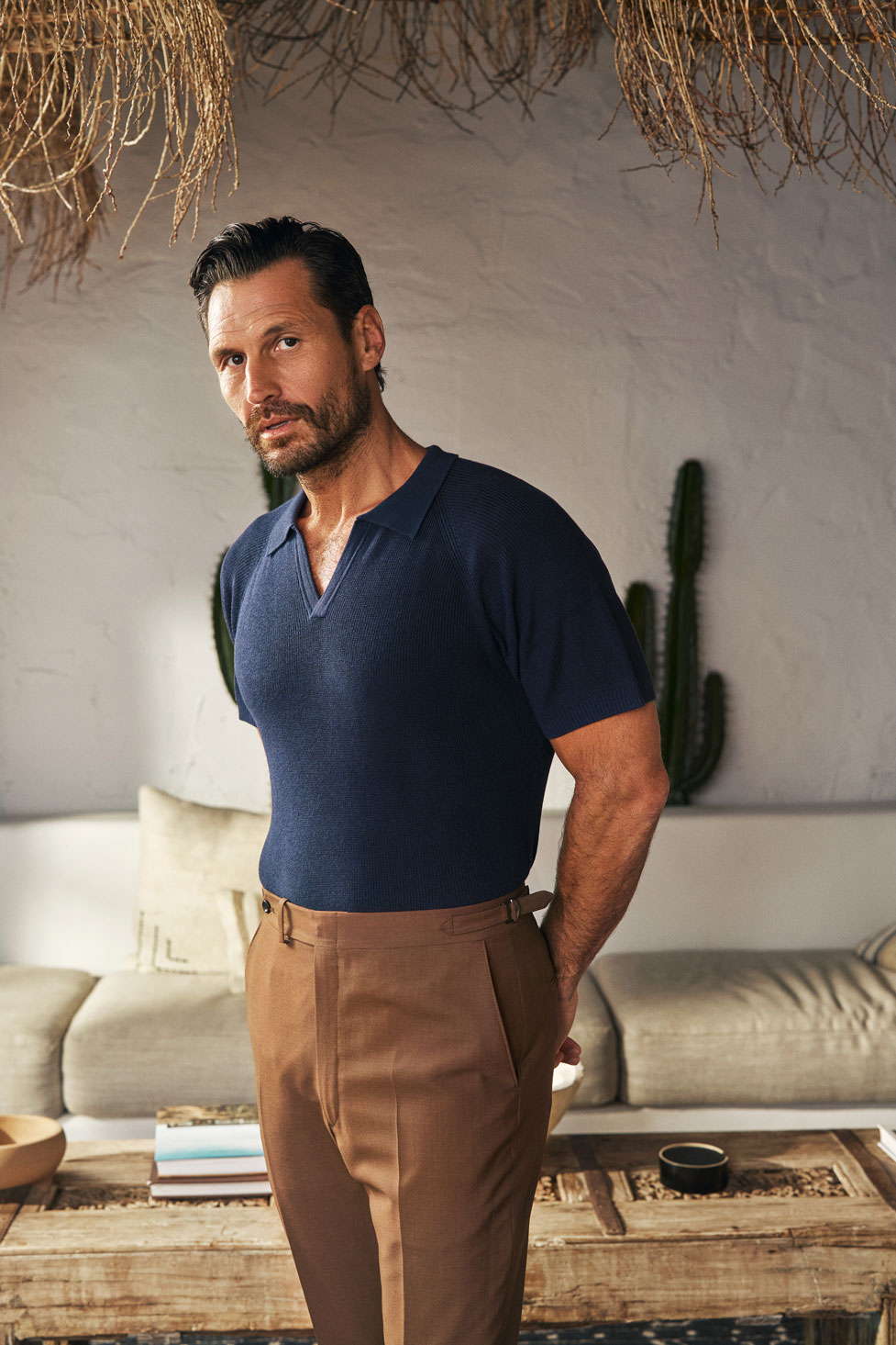 Navy Havana Collar Ribbed Polo