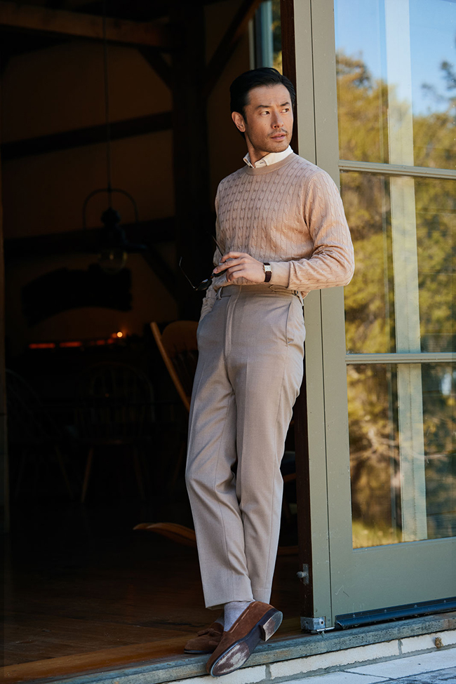 Camel Cable Knit Cashmere Sweater