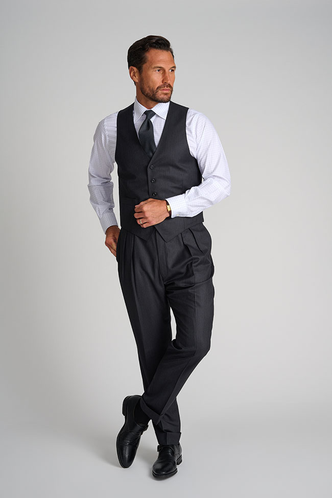 Mens Oxxford                                                                                                                                                                                                                                              , Charcoal Herringbone Vest