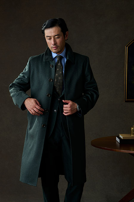 Green Moleskin Suit And Cashmere Top Coat