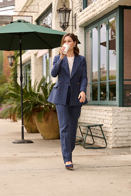 Navy Stripe Crushed Linen Suit