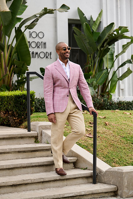 Pink Crushed Linen Windowpane Sport Coat