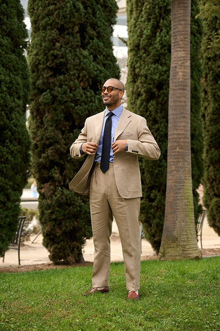 Khaki Crushed Linen Suit