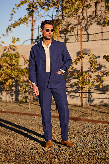 Navy Crushed Linen Overshirt Suit