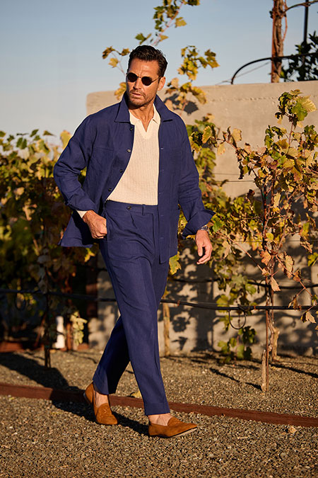 Navy Crushed Linen Overshirt Suit