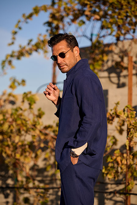 Navy Crushed Linen Overshirt Suit