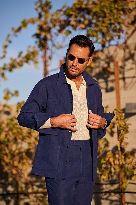 Navy Crushed Linen Overshirt Suit