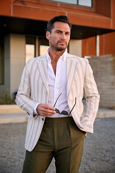 White and Tan Stripe Sport Coat