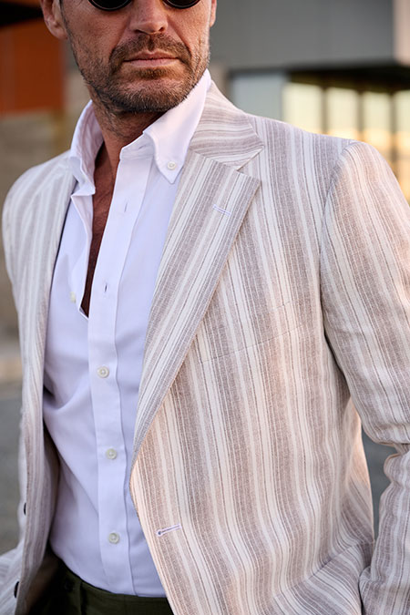 White and Tan Stripe Sport Coat