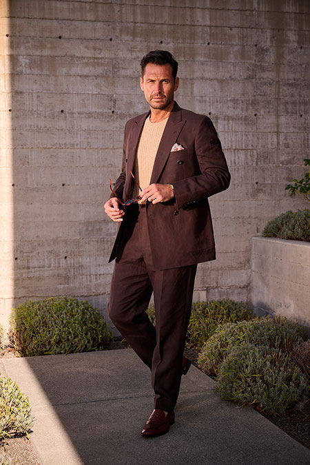 Brown Linen Double Breasted Suit