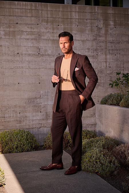 Brown Linen Double Breasted Suit