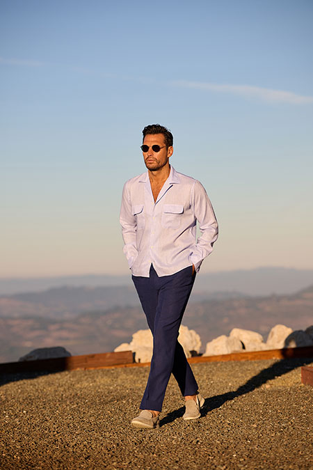 Blue Long Sleeve Camp Shirt