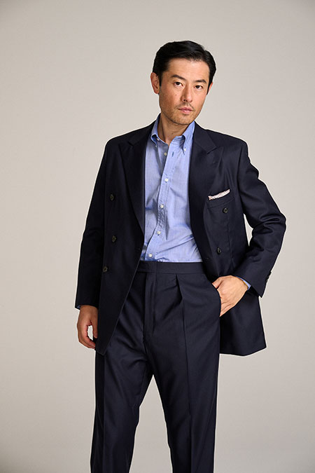 Double Breasted 100% Super 120s Wool Navy Suit