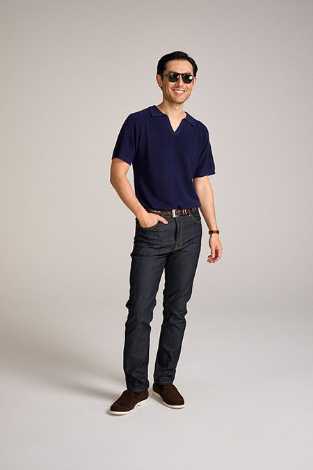 Men's Custom Capsule                                                                                                                                                                                                                                      , Navy Johnny Collar Knit Polo