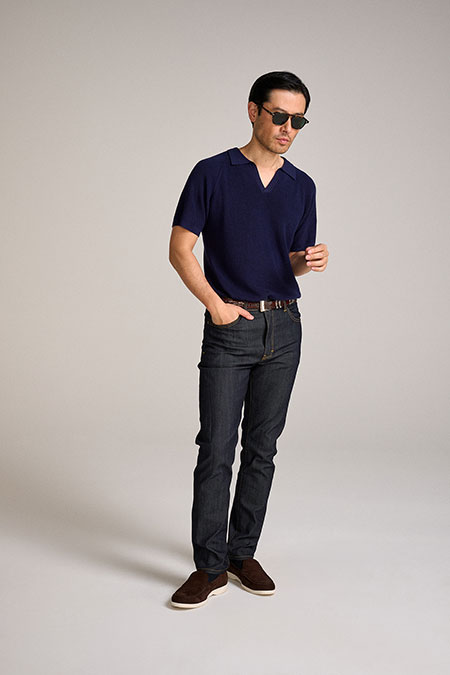 Navy Johnny Collar Knit Polo