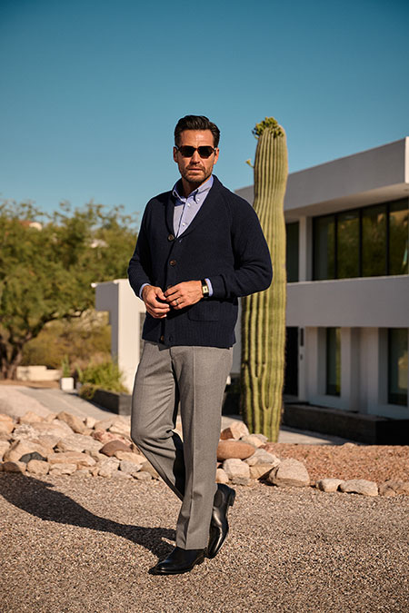 Men's FW26 Lookbook                                                                                                                                                                                                                                       , Navy Ribbed Cardigan