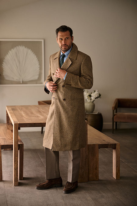 Tan Herringbone Tweed Topcoat