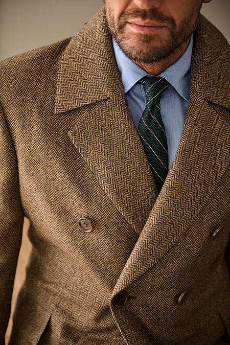 Tan Herringbone Tweed Topcoat